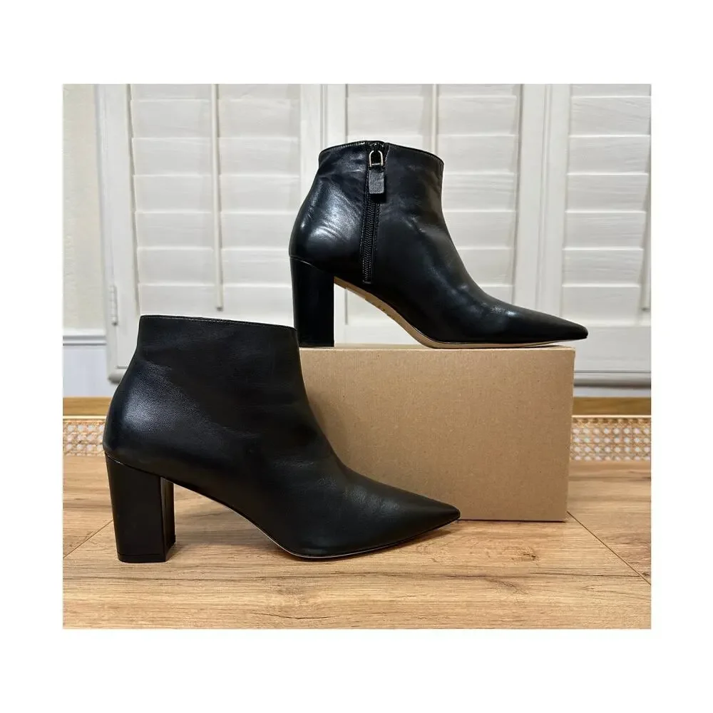 Stuart Weitzman Stuart 75 Pointed Toe Zip Booties Black Leather Size 8.5 NWOB